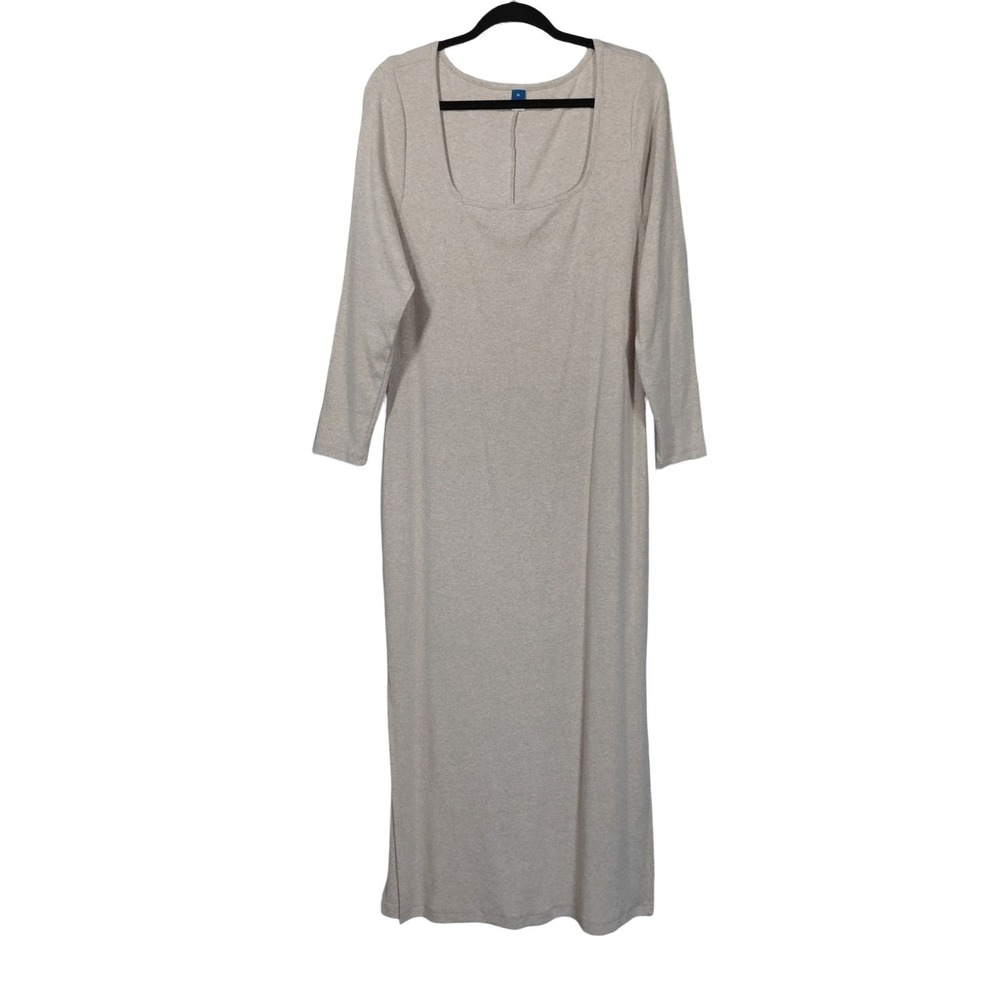 Old Navy Long Sleeve Fitted Scoop Neck Midi Dress XL Ribbed Knit Side Slits